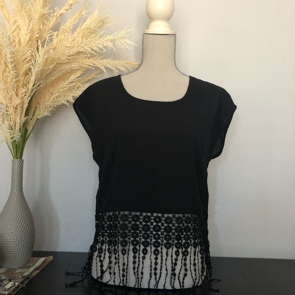 BOHO Black fringe crop top